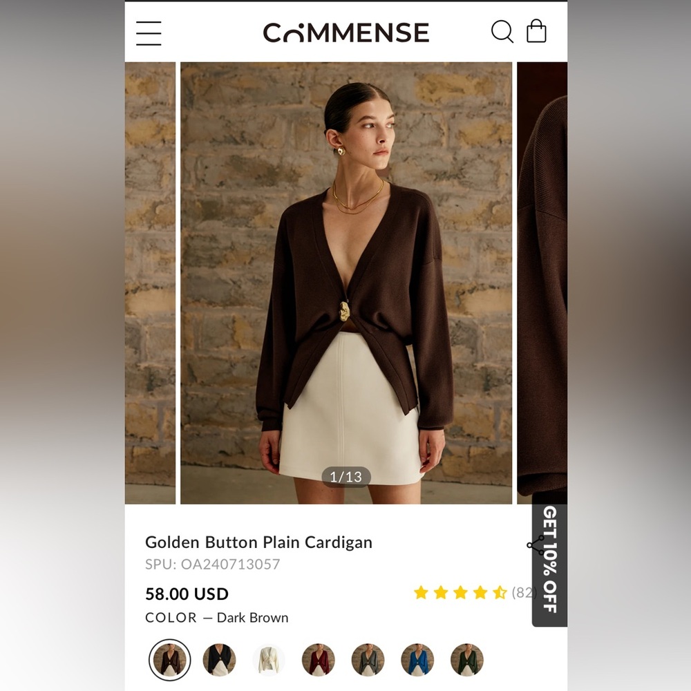 Commense Brown Golden Button Plain Cardigan